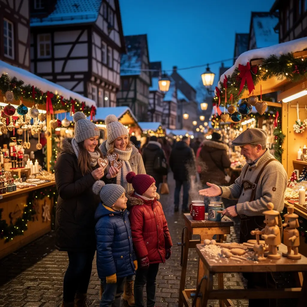 Ein malerischer Blick auf eine historische Straße mit Fachwerkhäusern in einer deutschen Altstadt.